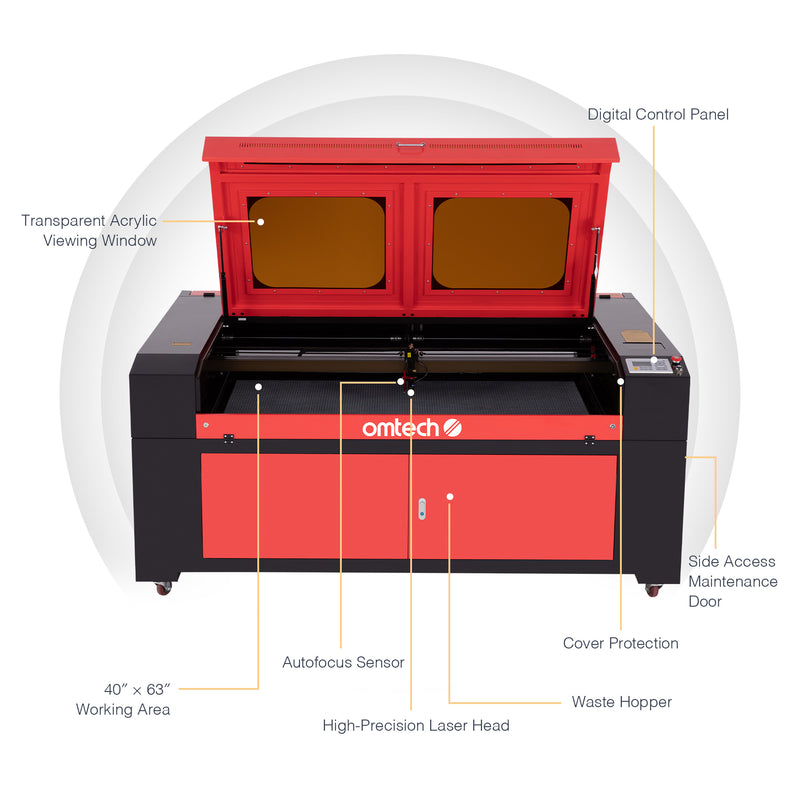 Pre-Owned 130W CO2 Laser Engraver Cutting with 40” x 63” Working Area, Red Auto Focus