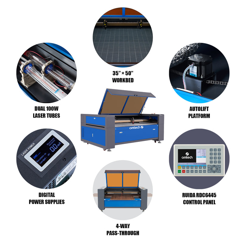 ZF3551-100 - 100W CO2 Dual Laser Engraver Cutting Machine with 35" x 51" Working Area with Dual Laser Tubes and Laser Heads