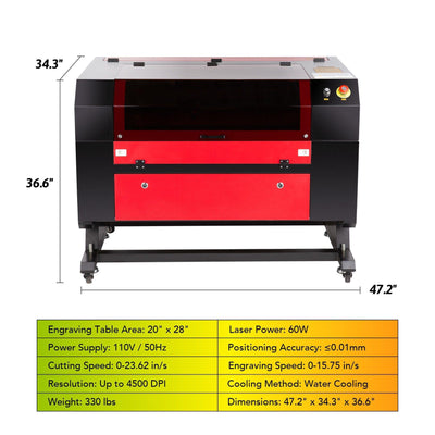 60W CO2 Laser Engraver Machine Dimensions & Specifications