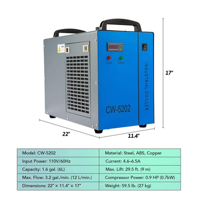 6L Dual Industrial Water Chiller Dimensions & Specifications