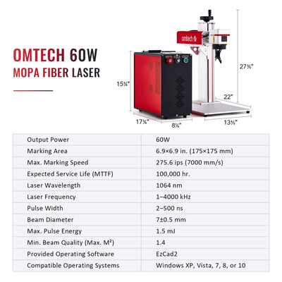 MP6969-60 - 60W MOPA FIBER LASER MARKING ENGRAVING MACHINE WITH 6.9” X 6.9” WORKING AREA