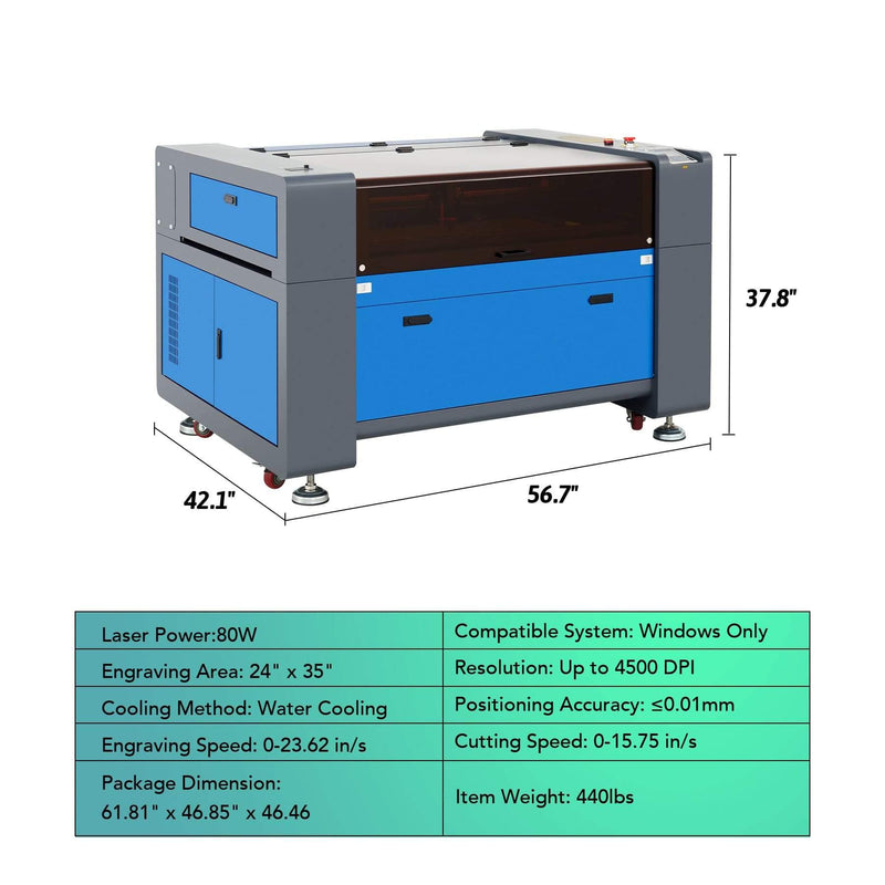80W CO2 Laser Cutter Dimensions & Specifications