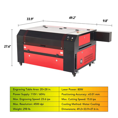 80W CO2 Laser Engraver Cutter Specifications