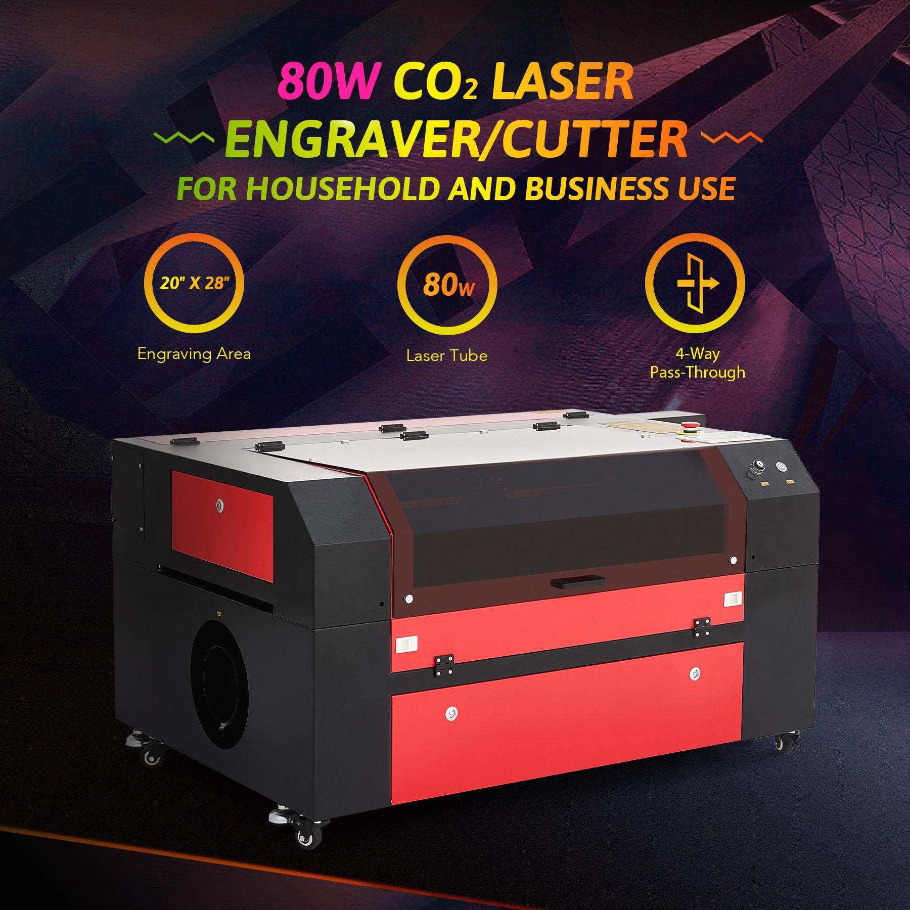 OMTech 80W CO2 Laser Engraver with LightBurn, 20x28 Inch Laser Engraving  Cutting Machine with Air Assist 4 Way Pass Through Door Water Pump Wheel