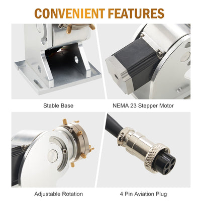 80mm Rotary Axis Attachment For Laser Engraver Machine For Irregular-Shaped Objects With Cylinder Chuck (For Fiber Machines Only)