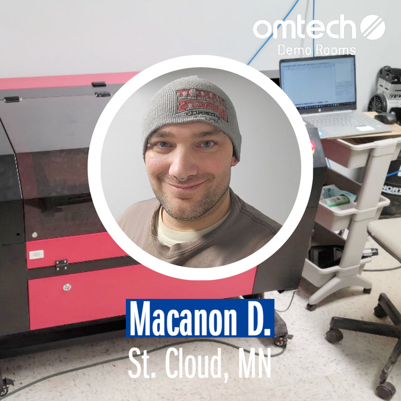 Demo Room Host with OMTech CO2 Laser Engraver Cutting Machine