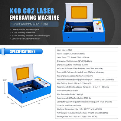 K40 CO2 Laser Engraver Cutting Machine Specifications