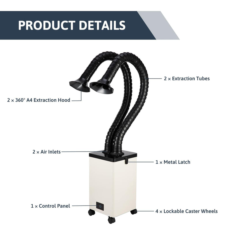 XF-250 Fume Extractor with 2 Intake Tubes and 3 Stage Air Filter