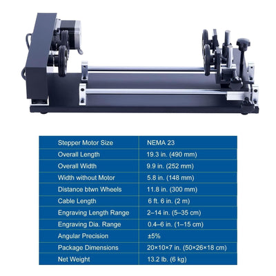 4-WHEEL ROTARY AXIS WITH 360 DEGREE ROTATION FOR 50W AND UP CO2 LASER ENGRAVER CUTTING MACHINE